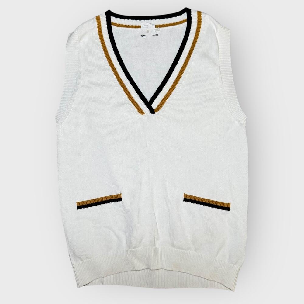 Anthropologie The Upside Phoenix M White Sweater Vest Black Gold V-Neck Tennis
